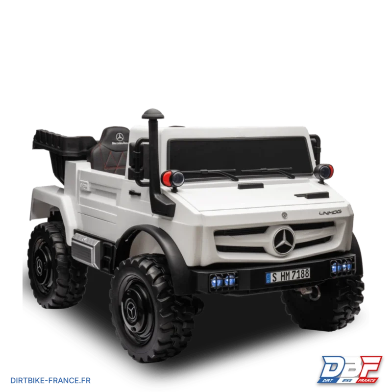 Camion électrique enfant mercedes unimog 12v Blanc, Dirt Bike France - Photo N°1