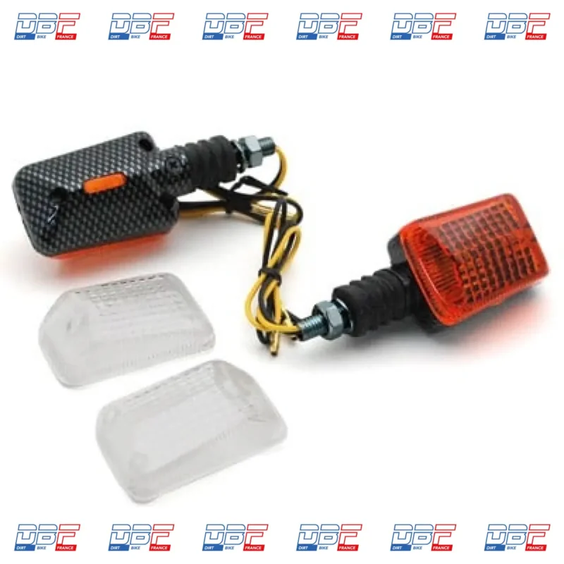 CLIGNOTANT UNIVERSEL REPLAY RECTANGLE ORANGE/CARBONE + CABOCHONS BLANCS (x2), Dirt Bike France - Photo N°1